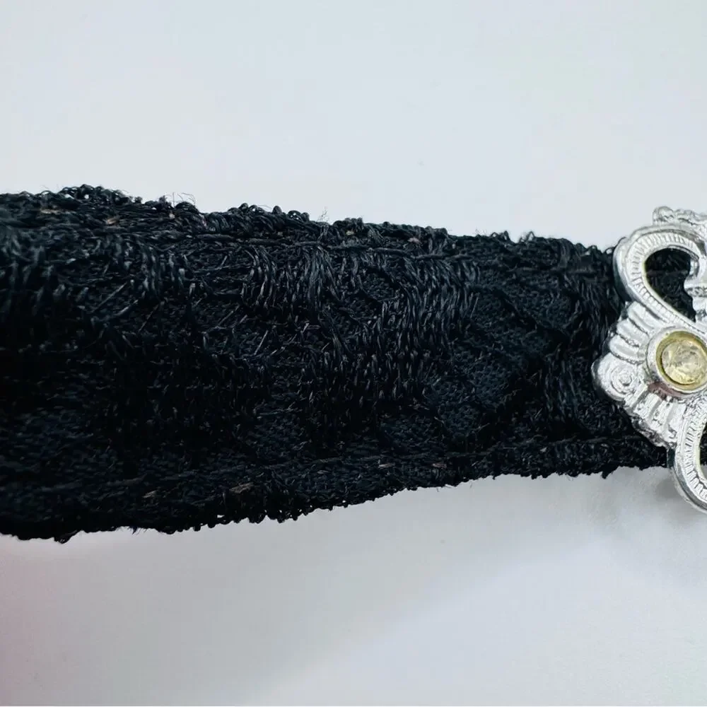 VTG WMCA Art Deco Silver Tone Belt Buckle Black Lace Belt Missing Rhinestones